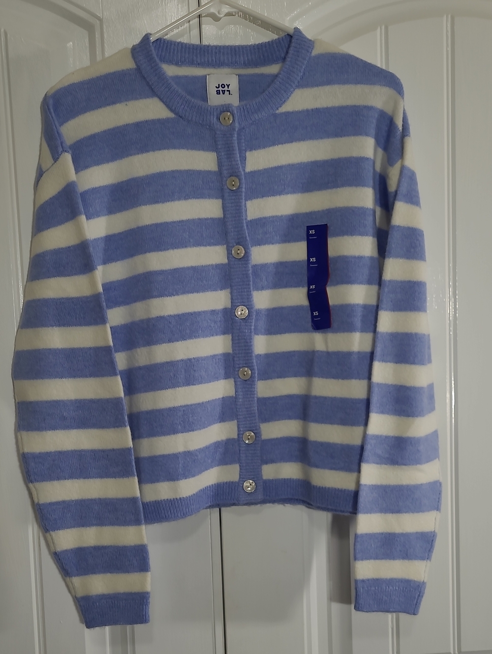Joy Lab Periwinkle and Cream Striped Button-Front Cardigan